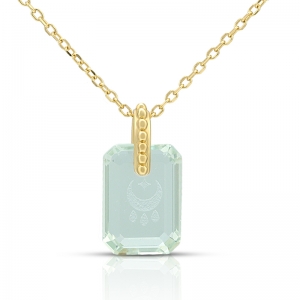 Custom Moon Octagon Green Amethyst Pendant Necklace